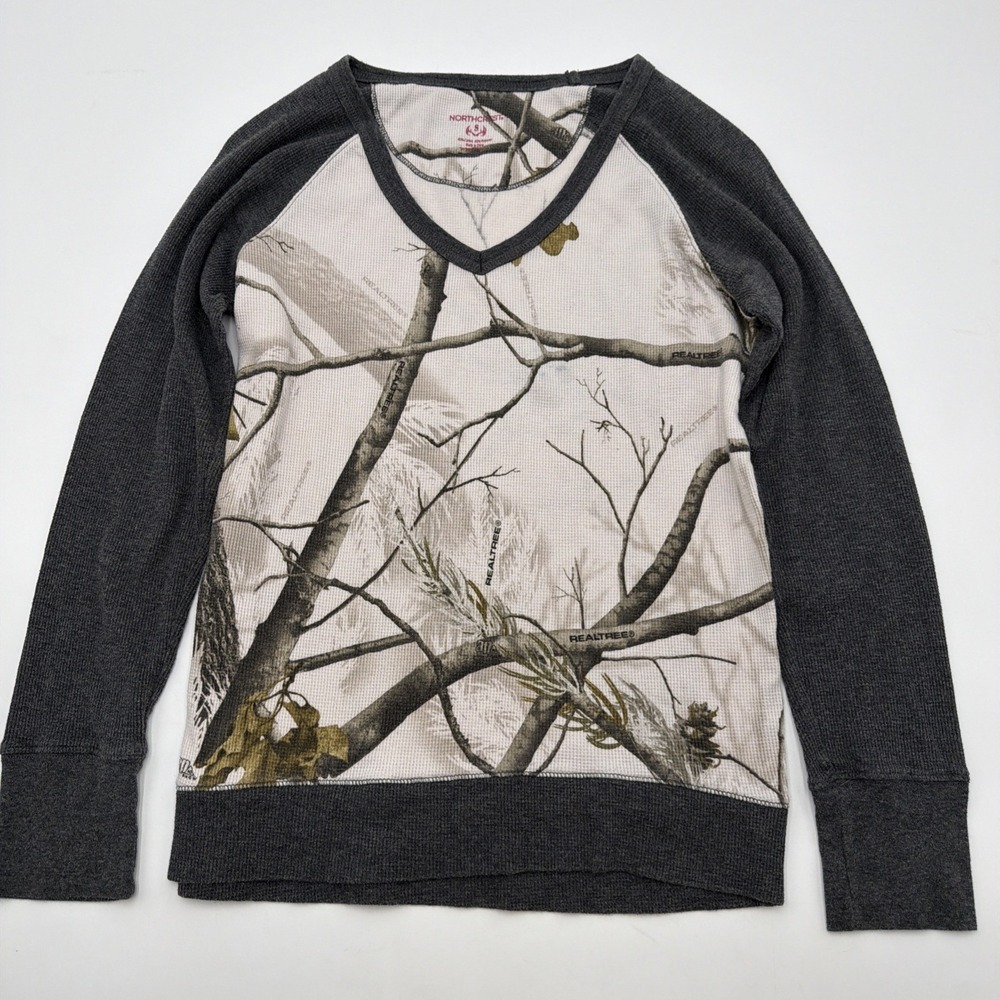 Northcrest Thermal Shirt Womens Size Small Realtree Camo Waffle Knit V-Neck Top